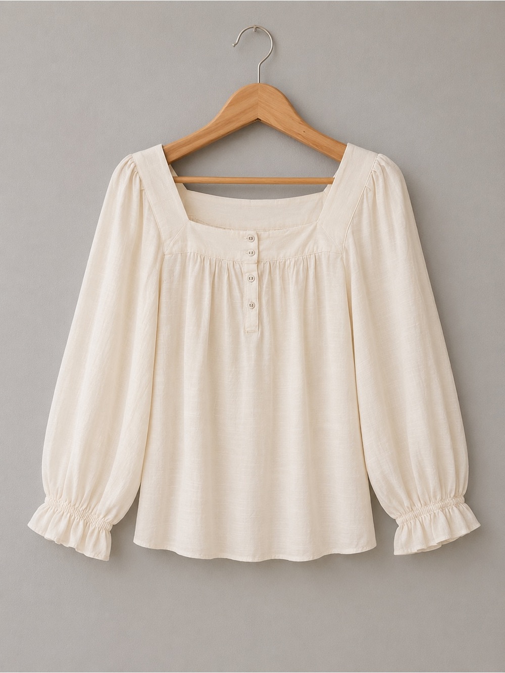 LC Lauren Conrad Cream Square-Neck Peasant Top